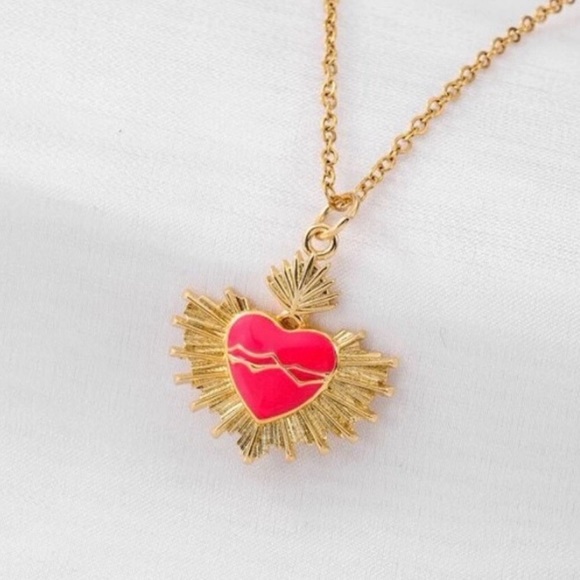 Hot Pink Sacred Heart Crown of Thorns Fiery Radiant Jesus Mary Catholic Necklace - Picture 4 of 16